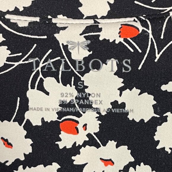Talbots Floral Wrap A-Line Dress VN784 black white orange - Picture 3 of 6
